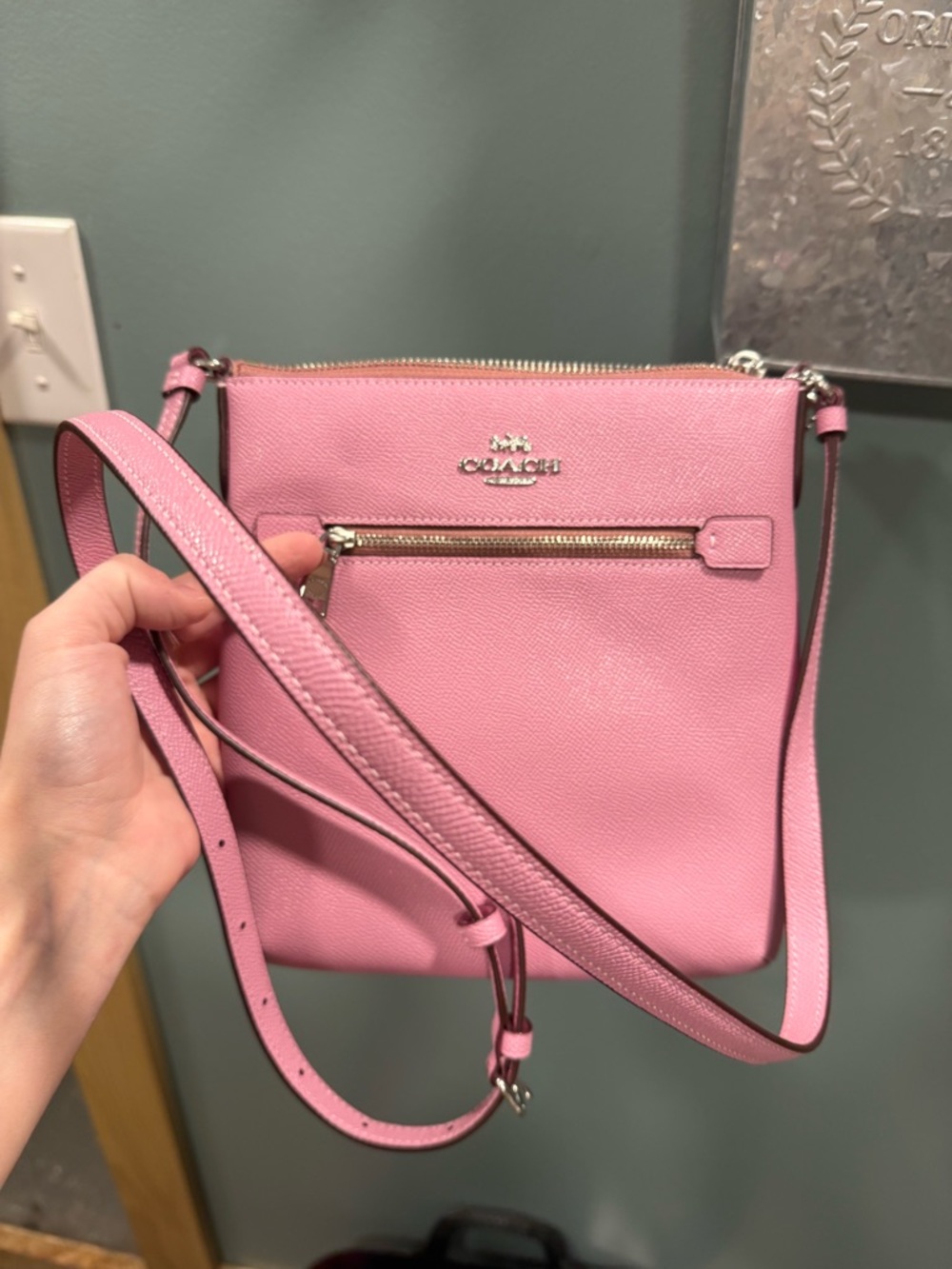 Coach Pink Pebbled Leather Crossbody Bag with Front Zip